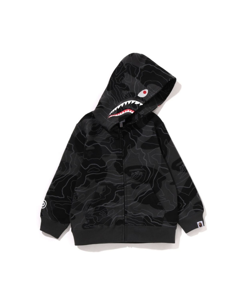 Vêtements D'extérieur Bape Layered Line Shark Zip Hoodie Noir Enfant | BSG-87240379